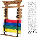 Wall Karate Belt Display Rack with Medal Hanger and Stickers, Martial Arts Belt Display Holder, 8 Belt Taekwondo Belt Belt Display Hanging Holder for Kids and Adults-Brown