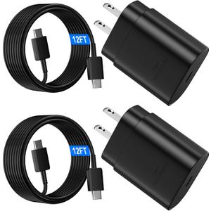 USB C Android Charger Fast Charging Cord, Super Fast Phone Chargers 12FT C to C Type Cable with 25W USBC Wall Block for Samsung Galaxy S25 S24 Ultra Plus/S23/S22/S21/S20/Note 20/Note 10, Black