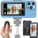 LUCKSKY Vlog Selfie Monitor Screen iPhone, 4K 60fps Recording, Wireless Screen Mirroring with Remote Control, Magnetic Fixation, 180° Rotation, 3 Levels of Brightness, Compatible with iPhone & Android