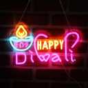 Happy Diwali Neon Sign Festival of Light Decorations LED Sign Happy Diwali Decorations Dimmable Diya Deepawali Neon Light up Decor for Home Bar Decor Wall Room Door Window Party Supplies