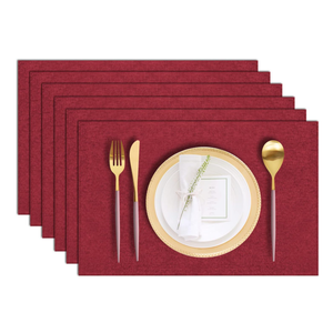 Cloth Placemats Set of 6, Cotton Linen Blend Machine Washable Durable Linen Table Mats, Heat Resistant Placemats Wrinkle Free Place Mats for Dining Table, Easy to Clean (Burgundy, 6)