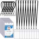 Marspark 200 Pcs Name Tag Lanyards with ID Holder Lanyards for ID Badges Resealable Flat Neck Name Tag with Clip Waterproof Plastic Clear Badges Bulk for School Office Supplies (Black)