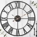 Retro Outdoor Clocks for Patio – 24 in Extra Large Farmhouse Black Metal Outdoor Wall Clock Silent Battery Operated – Vintage Industrial Skeleton Outside Clock for Pool Area, Garden, Backyard, Porch