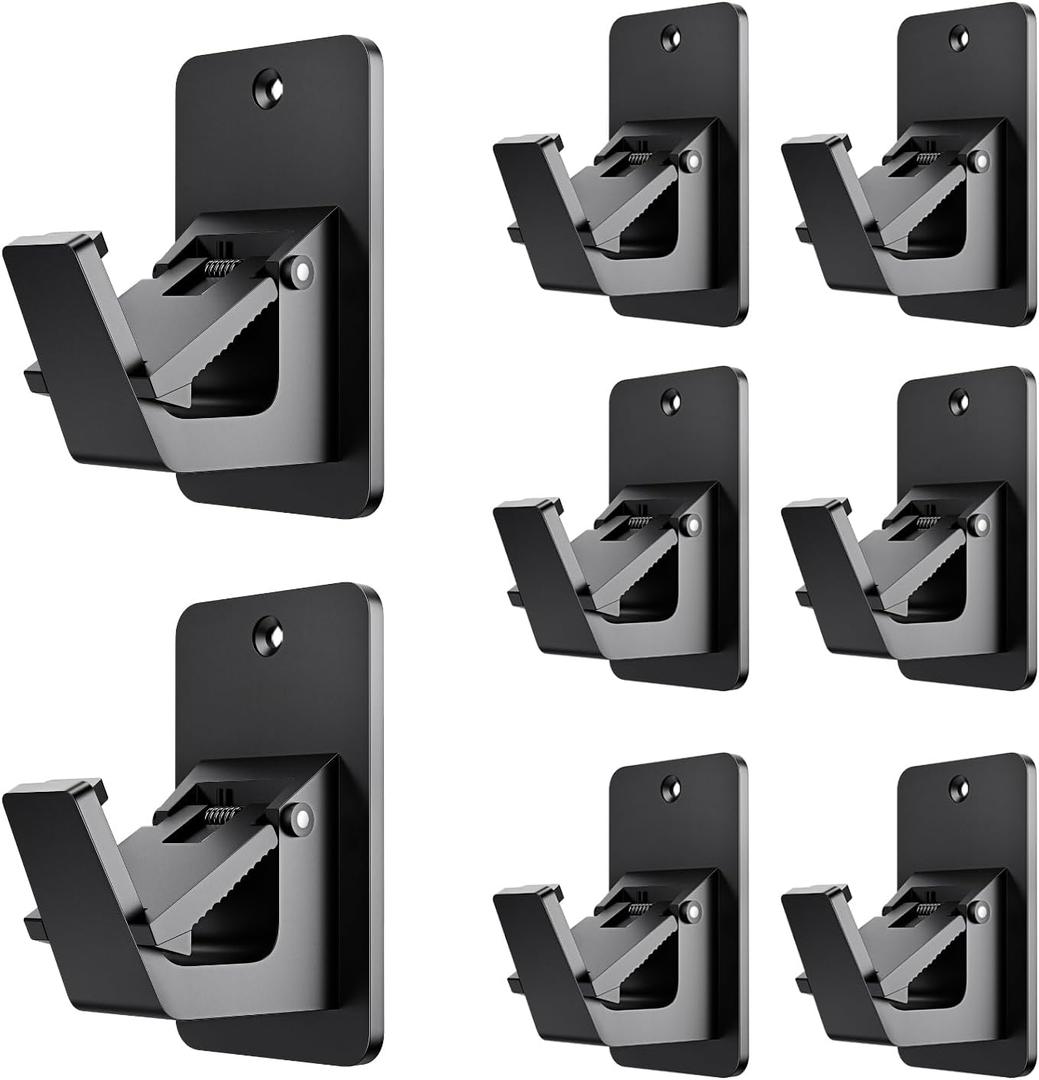 Universal Curtain Rod Holders, No Drill Curtain Rod Brackets, Self Adhesive Curtain Rod Brackets Up to 30 LB, Nail Free Curtain Rod Hooks for Bathroom, Bedroom, Living Room, Kitchen (8PC, Black)