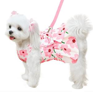 ABRRLO Cute Dog Dress Small Dog Clothes For Girls Female Puppy Outfit Pink Floral Pet Summer Clothes Bowknot Doggy Cat Princess Dress Harness Set for Holiday Birthday Party Costume Clothing (Pink,XXL)