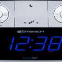 Emerson CKS1507 Smartset Radio Alarm Clock, 1.4" Blue LED Digital Display, USB Charging Port, Brightness Dimmer Controls, Bluetooth Connectivity, Set Alarm to Radio, Music, or Buzzer, Black