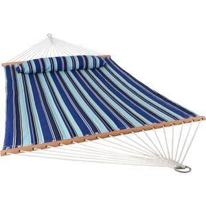 Sunnydaze Quilted Double Hammock for Outside with Spreader Bars and Pillow - 450 lb Capacity, 74x55 Inch Bed, UV Resistant, Quick Dry - Chains Included, Stand Sold Separately - Catalina Beach