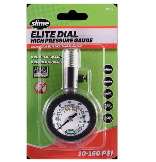 Slime 20491 Tire Pressure Gauge, Elite High Pressure Dial Gauge, Airlock Technology, Analog, 10160 psi