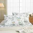 Standard Size Pillowcases Set of 2, 100% Cotton Pillow Cases, Light Green Floral Pillow Covers, Soft Breathable Natural Pillow Case with Envelope Closure (Standard, 20"x26")