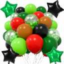 64Pcs Green and Brown Balloons 12inch Lime Green Red and Black Balloons Confetti Baloon with Star Ballons for Video Game Theme Birthday Jungle Safari Graduation Party Decorations Baby Shower
