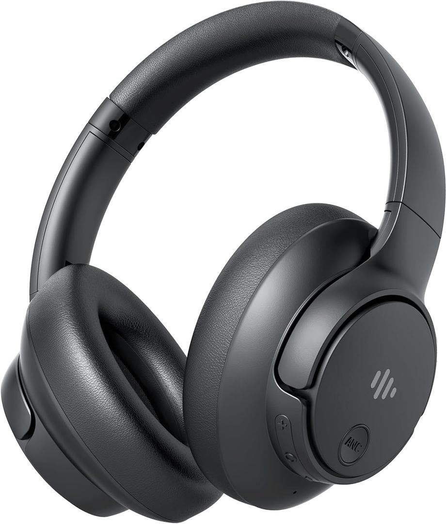 Eduiosma Active Noise Cancelling Headphones, Wireless Over Ear Bluetooth Headphones with Microphone, Transparency Mode, 70H Playtime, Hi-Res Audio, Deep Bass, Bluetooth 5.3, Lightweight Design,Black