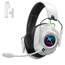 Wireless Gaming Headset with Noise Canceling Microphone for PC, PS5, PS4, Switch, Mac, 2.4 GHz Wireless & Bluetooth 5.4 Gaming Headphones, Cool RGB Lighting, 50Hr Battery, 50mm Drivers(White Black)