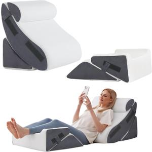 Ahpmeoa 5Pcs Wedge Pillow Set for After Surgery, Orthopedic Bed Wedge Pillow Set for Post Surgery, Acid Reflux Relief, Sleeping, Back Pain Relief, Adjustable Back Pillow for Bed Sitting up, White/Grey