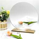 10'' Circle Shape Mirror for Room Decor, Acrylic Mirror with Wood Stand, Frameless Makeup Mirror for Desk Decor, Unique Decor for Bedroom Accessories (Round)