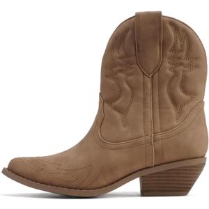 Soda Women Cowgirl Cowboy Western Stitched Ankle Boots Pointed Toe Short Booties Rigging-S (Wide Fit) (9, Taupe Nubuck)