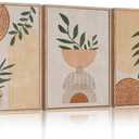 CHDITB Framed Boho Wall Art Set of 3, 16"x24" Mid Century Modern Wall Decor, Bohemian Sun Geometric Painting, Large Abstract Canvas Art Print for Living Room, Bedroom, Dining Room, Office, Bathroom