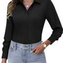 HOTOUCH Button Down Shirts for Women Long Sleeve Stretch Dress Shirts Wrinkle-Free Work Blouses Slim Fit Office Tops (Small, Black)