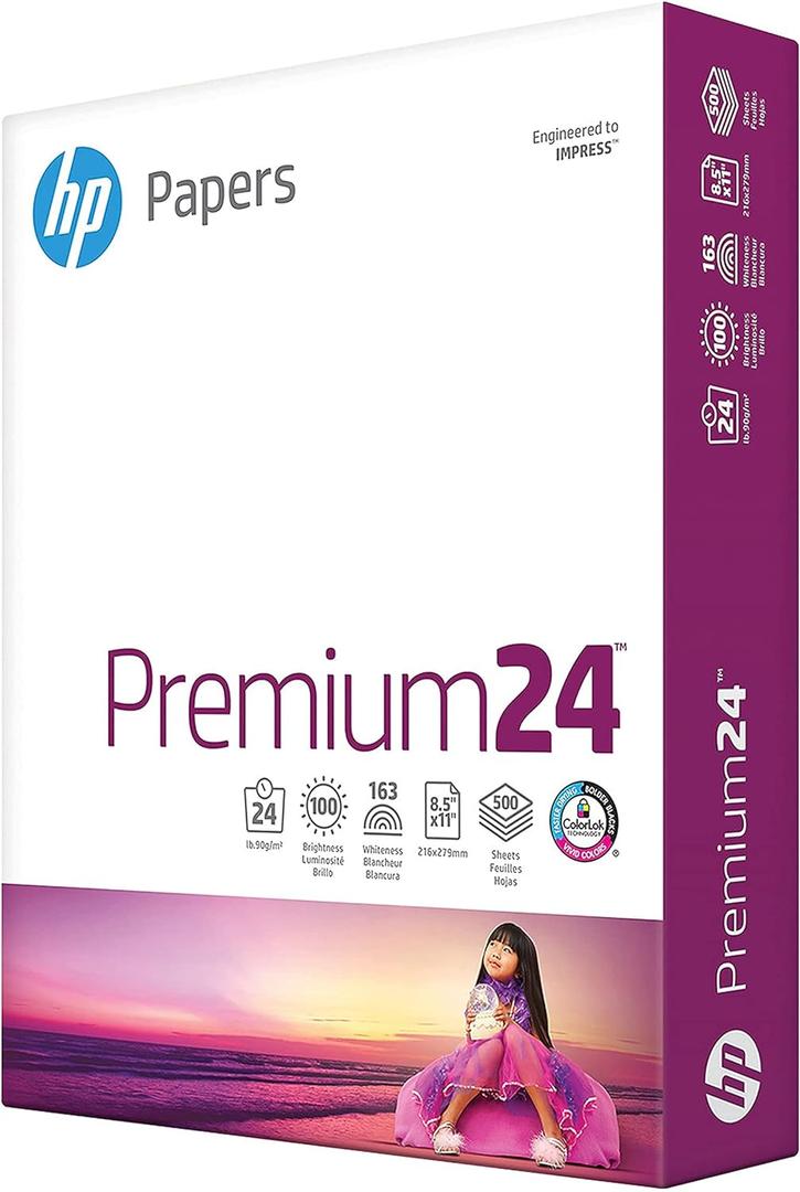 HP Printer Paper | 8.5 x 11 Paper | Premium 24 lb | 1 Ream - 500 Sheets | 100 Bright | Made in USA - FSC Certified | 112400R