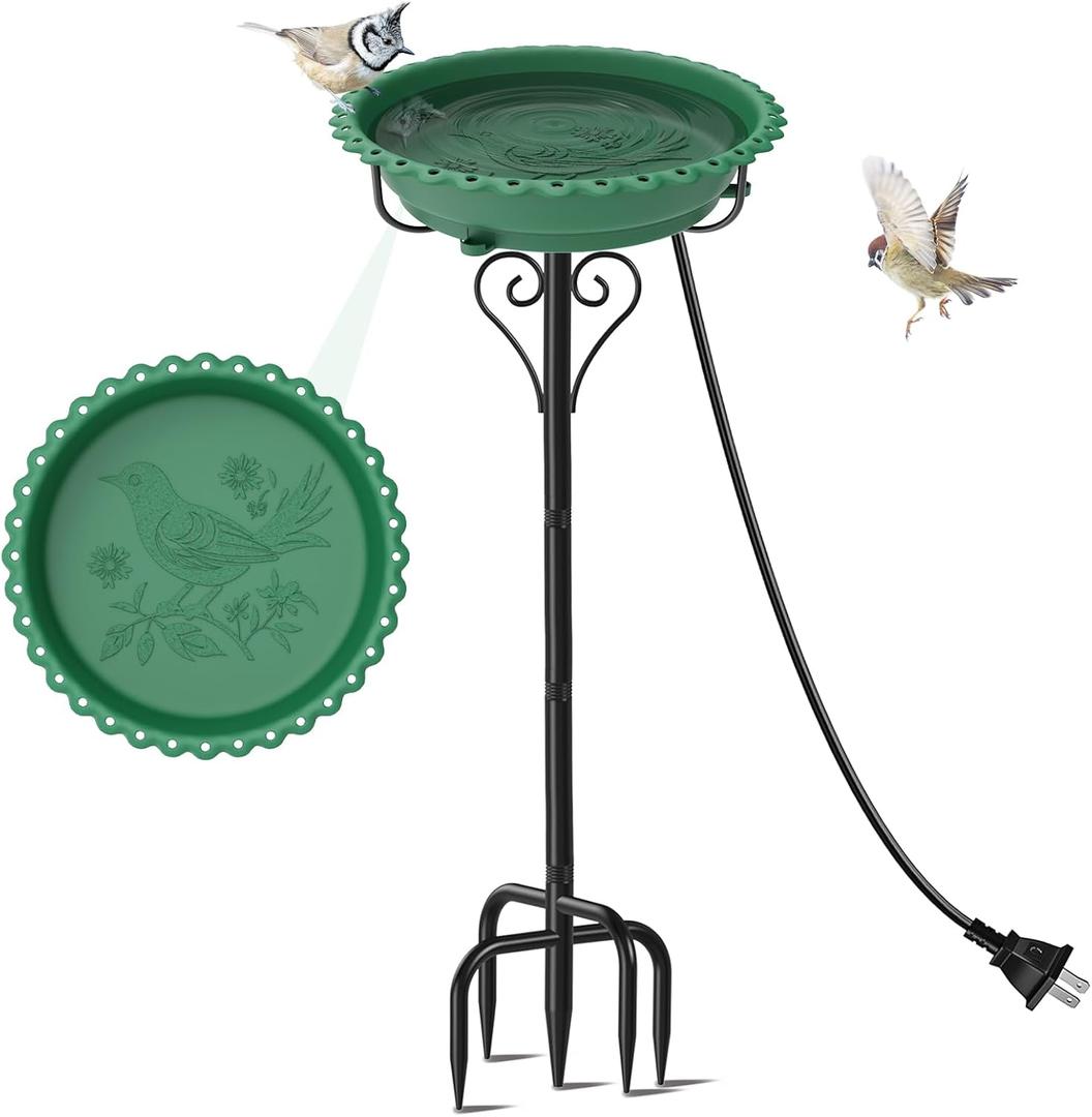Heated Bird Bath for Outside Winter, Powerful 100W Thermostat Control Water Heated BirdBaths Bowl for Outdoors with 5-Prong Metal Base Heated Bird Bath for Garden Patio Yard Lawn (Green)