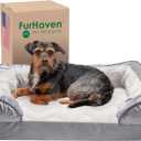 Furhaven Memory Foam Dog Bed for Medium/Small Dogs w/ Removable Bolsters & Washable Cover, For Dogs Up to 35 lbs - Plush & Velvet Waves Perfect Comfort Sofa - Granite Gray, Medium (30.0"L x 20.0"W x 6.5"Th)