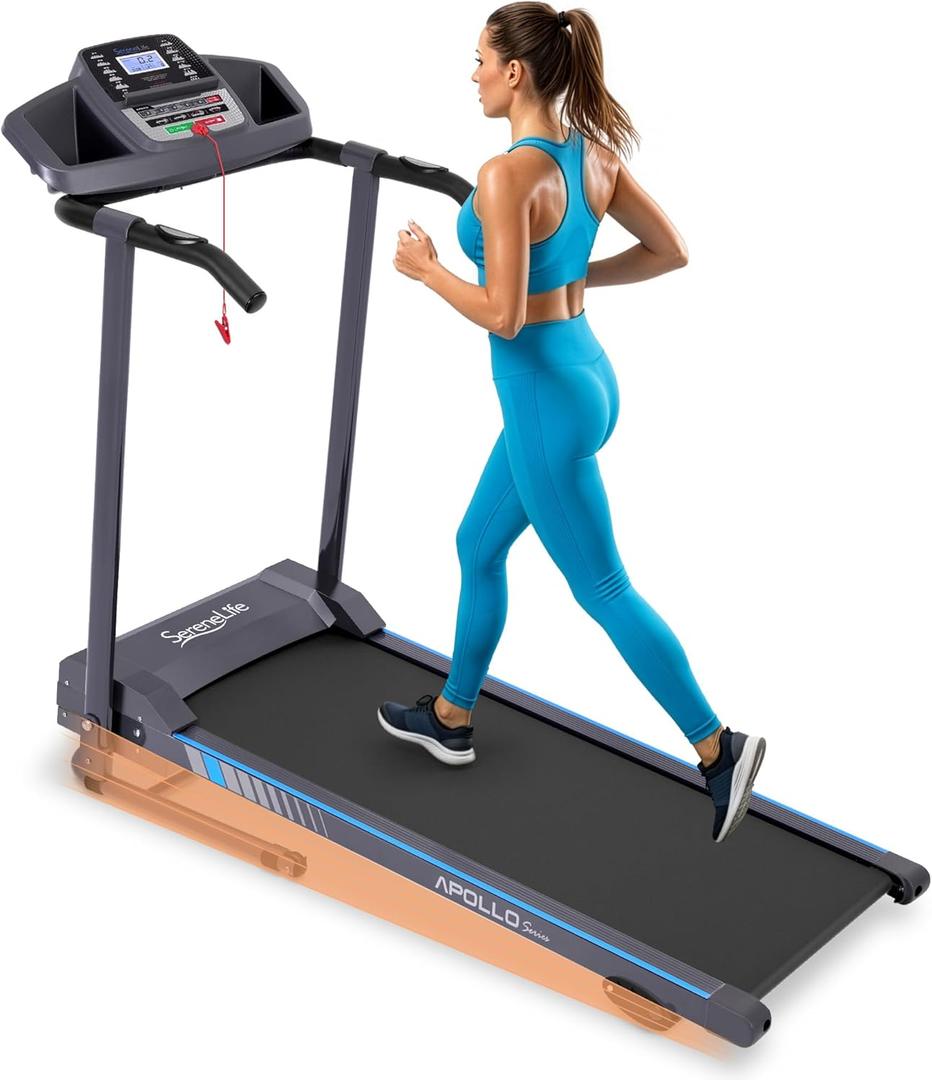 SereneLife Treadmills for Home with 13% Manual Incline Treadmill, 3.5HP - Compact Digital Portable Foldable Treadmill with Speakers, Bluetooth, App Sync, Heart Rate Monitor, for Walking, Running, Gym