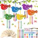 Epakh 16 Set DIY 3D Bird Wind Chime Craft Kits Make Your Own Quetzals Wooden Wind Chime Ornament Summer Arts and Crafts Paint Kits for Spring Vbs Decoration
