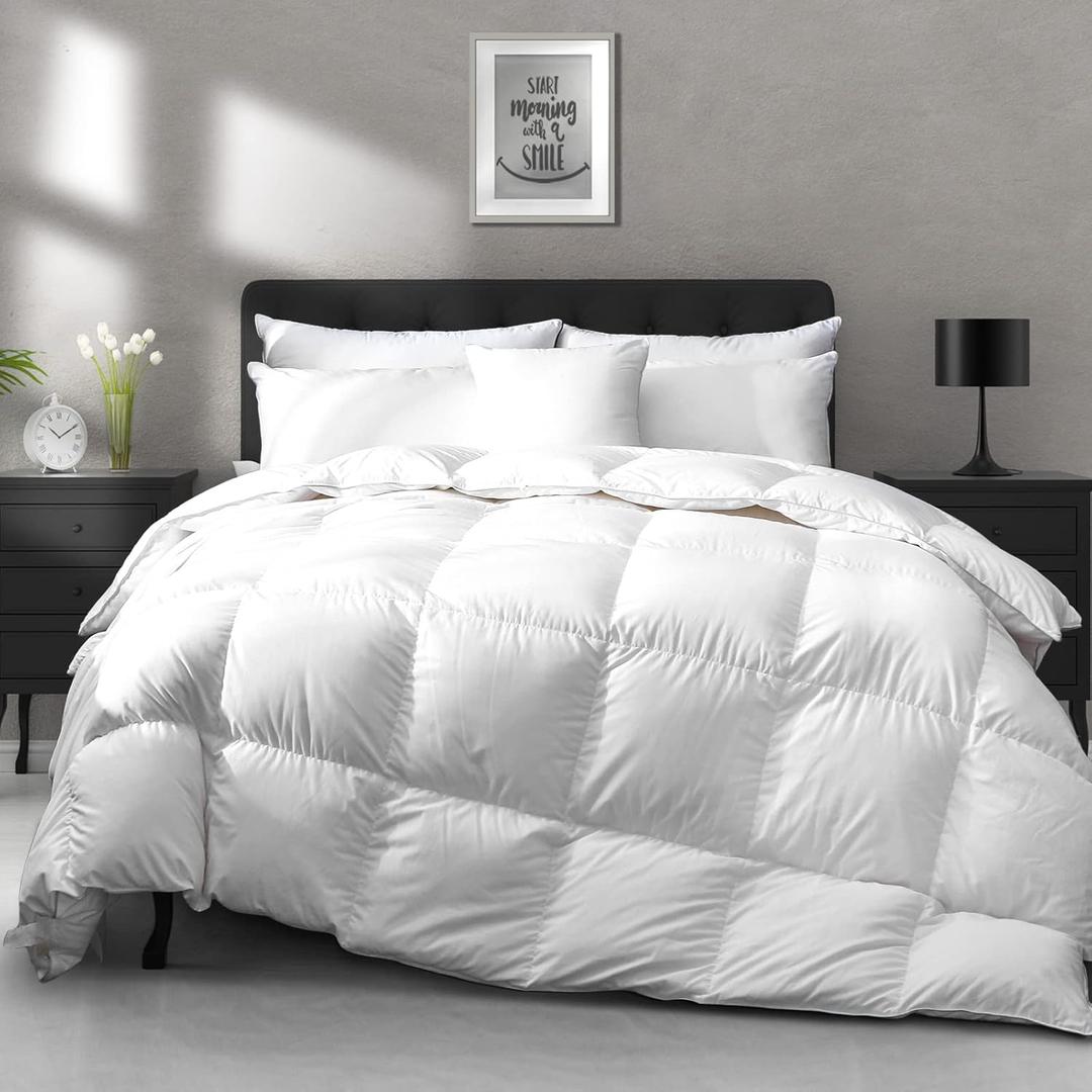 APSMILE All Season Down Feather Fibers Comforter Oversized Queen/Full Size - Ultra-Soft Down Feather Fibers Duvet Cloud Fluffy Medium Warm Quilt Comforter Insert(98x98, White)
