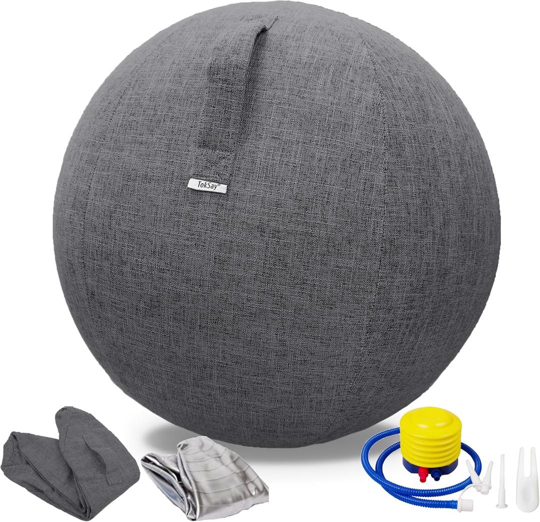 TokSay Exercise Ball Chair with Fabric Cover(25IN / 65CM), Pilates Yoga Ball Chair for Home Office Desk, Pregnancy Ball & Balance Ball Seat (Black)