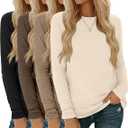 4 Pack Women' Long Sleeve Shirts Tops Casual Loose Fit Crew Neck Basic Tee Fashionable Workout Layer Fall Outfit, Size Medium