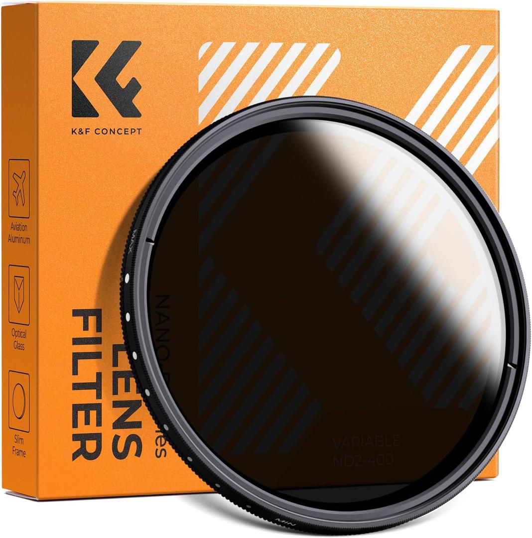 K&F CONCEPT 67mm Variable ND2-ND400 ND Lens Filter (1-9 Stops) for Camera Lens Adjustable Neutral Density Filter with Microfiber Cleaning Cloth (B-Series)
