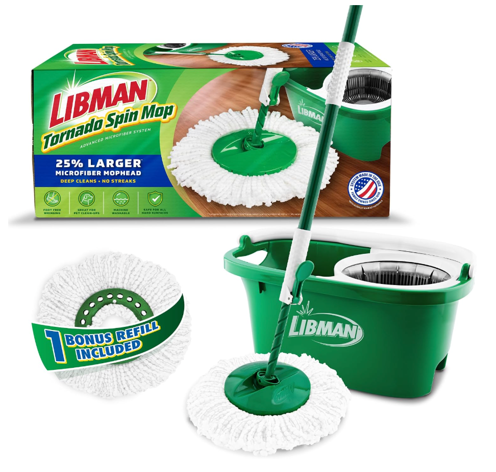Libman Tornado Spin Mop System with Bucket & Wringer, 1 Refill Head