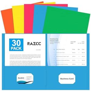 Two Pocket Folders, RAZCC 30 Pack File Folders with Pockets Fit Letter Size Paper, Thick Paper File Folder for School Office Business Home, Assorted 5 Colors