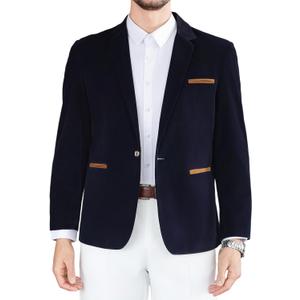 Mens Casual Corduroy Blazer Sport Coat Slim Fit One Button Notch Lapel Suit Jacket for Daily Wear, Work, Wedding & Party (Medium, Navy Blue)