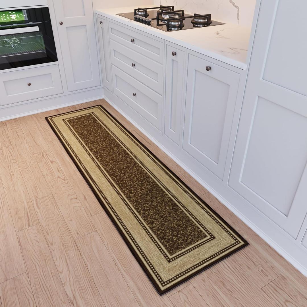 Ottomanson Hallway Runner Rug 1'10" x 7' Non Slip Border Area Rugs Easy to Clean Laundry Rug Runner Durable & Pet Friendly Floor Carpet Runners for Hallways Entryway Living Room Kitchen, Brown