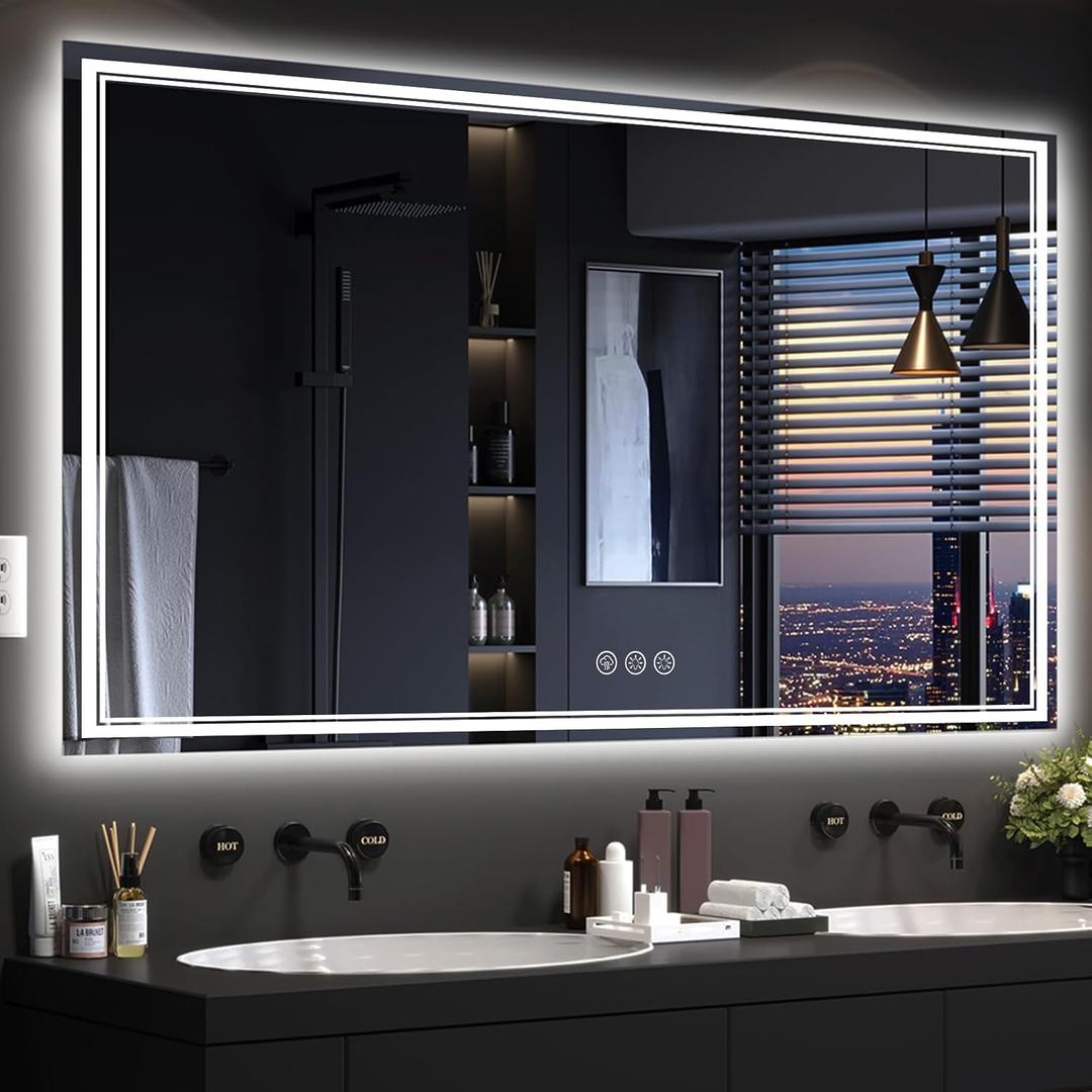 Ratsamee 72x40 Inch LED Bathroom Mirror with Frontlit & BacklitIndependent Control, Lighted Mirror for Bathroom Wall with 3-Color Dimmable & Anti-Fog, Vanity Mirror with Lights