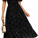 Amegoya Women's Short Sleeve V Neck Formal Wedding Guest Maxi Dresses Spring Fall Evening Party Long Dresses (Burnout-black)