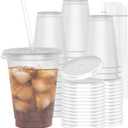 16 oz Plastic Cups With Lids and Straws, Sturdy & Food-Safe Iced Coffee Cups With Lid, Plastic Tumbler Reusable, Drinking Cups for Cold Drinks, Milkshakes, Smoothies - Clear(30 Sets)