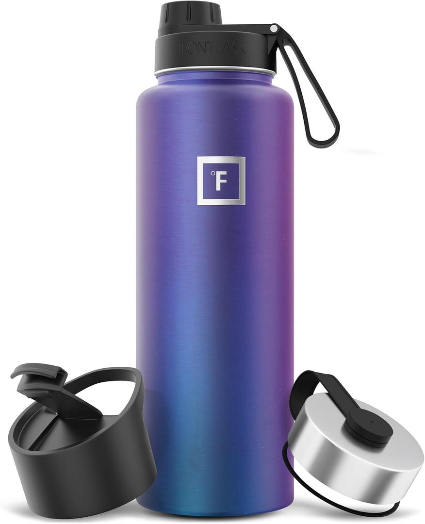 IRON FLASK Camping & Hiking Hydration Flask with 3 Lids - Stainless Steel, Double Walled & Vacuum Insulated Water Bottle - Leak Proof & BPA Free (Aurora, Spout - 40 oz)
