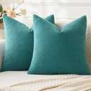 MIULEE Teal Couch Pillow Covers 20x20 Inch, Set of 2 Soft Chenille Decorative Square Throw Pillow Covers Farmhouse for Sofa Living Room Bed