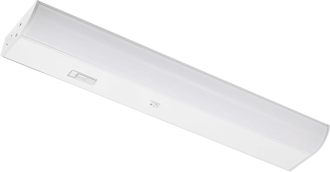 Maxxima 18 in. Hardwired LED Under Cabinet Bar Light, 700 Lumens, 5 CCT
Color Temperature Slide Control, 2700K/3000K/3500K/4000K/5000K, Kitchen & Indoor Lighting Fixture, White, On/Off Switch, ETL