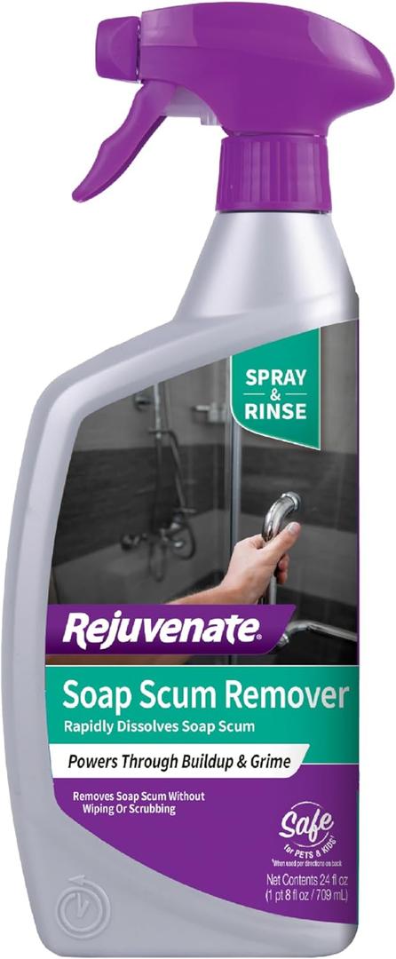 Rejuvenate Scrub Free Soap Scum Remover Shower Glass Door Cleaner Works on Ceramic Tile, Chrome, Plastic and More 24oz (24 Fl Oz (Pack of 1))