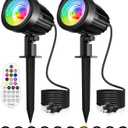 15W RGB Landscape Lighting, LED Color Changing Landscape Lights 120V with Remote Control, IP66 Waterproof Outdoor Spotlight for Yard Garden Path Indoor Decorative, 2 Pack