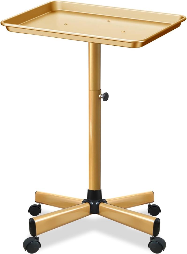 Salon Tray, Golden Salon Tray, Tattoo Tray on Wheels, Metal Dental Rolling Tray, Services Tray Height-Adjustable, Tattoo Tray, Medical Tray, Dental TrayGolden