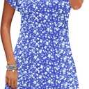 PLOKNRD Women's Casual Dress Summer Short Sleeve T-Shirt Dress Crew Neck Basic Dresses 2025 (XX-Large, Blue White Flower)
