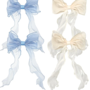 4 PACK Light Blue and Champagne Big Ribbon Hair Bows,Large Hair Accessories,Oversized Long-tail Hair Clips for Women and Girls Hair Styling Accessories.
