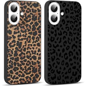 2 Pack for iPhone 16 6.1'' Cheetah Print Cases, Cute Luxury Leopard Print Pattern Design Cases for Women Men Girls, Fashion Retro Shockproof Anti Scratch Protection Silicone Soft TPU Cover