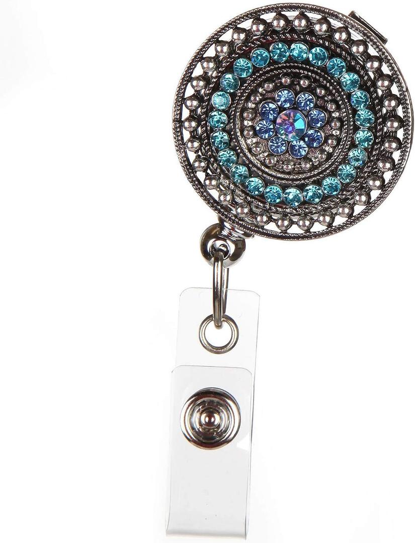 ID AVENUE Retractable Badge Holder 32" Fashionable Badge Reels Retractable for Office Workers Teachers Students Nurses with 360° Swivel Alligator Clip Cute Badge Reel (Razzle Dazzle Teal)