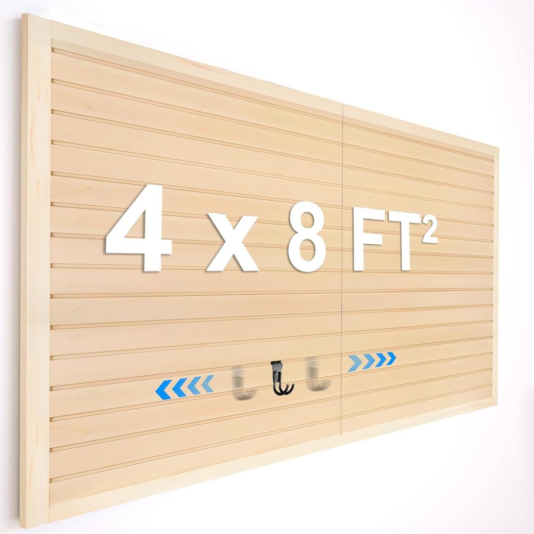 [8x4 Ft] PVC Slat Wall Paneling, Adjustable Slatwall Panels with Coupling Structure, Slatted Wall Panel System with Customizable Storage Options, DIY Cutting & Easy-to-Install Slatwall Board Shelves