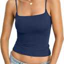 Womens Double Lined Crop Tank Top Adjustable Spaghetti Strap Camisole Fitted Summer Shirts Y2k Going Out Tops (Medium, Navy Blue)