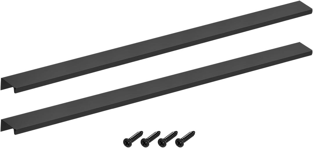 uxcell Cabinet Finger Edge Pull, 2pcs 500mm/19.69 Aluminum Alloy Back Mount Hidden Cabinet Pulls Concealed Handle for Home Kitchen Drawer Cabinet, Black
